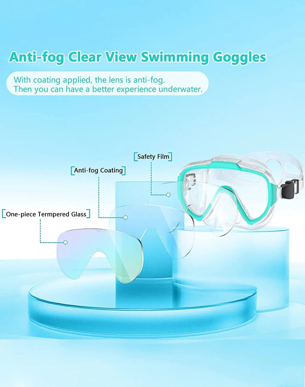 Adult Anti Fog Tempered Glass Swim Goggles with Nose Cover X376
