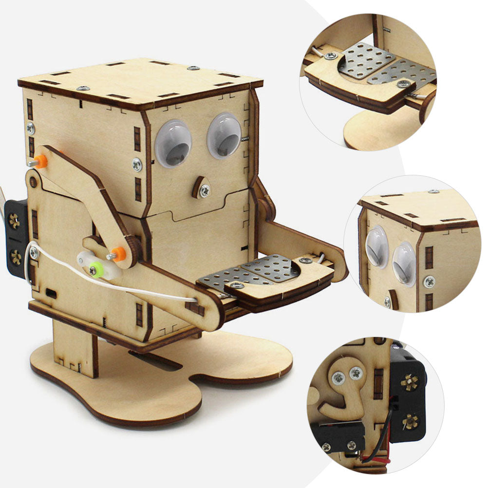 Wooden Piggy Bank Coin Eating Robot Toy I2060