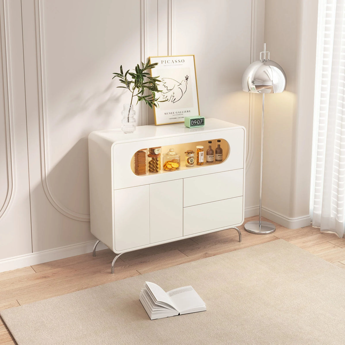 White Storage Cabinet with 2 Doors and 2 Drawers M770