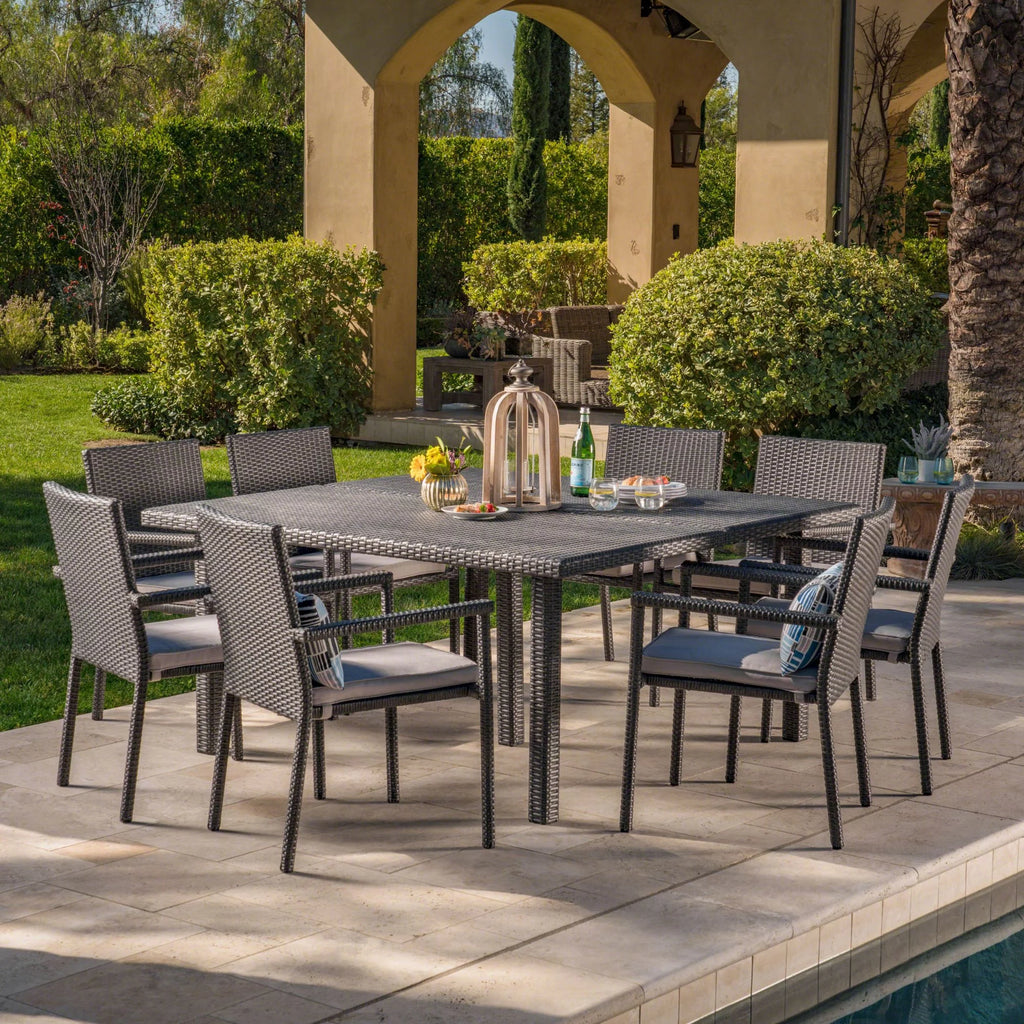 9 Piece Gray Wicker Patio Dining Set K8980