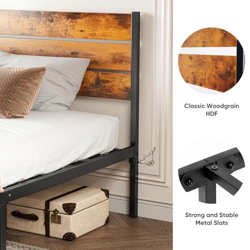 Full Size Bed Frame with Headboard, Metal Support, Under Bed Storage A517
