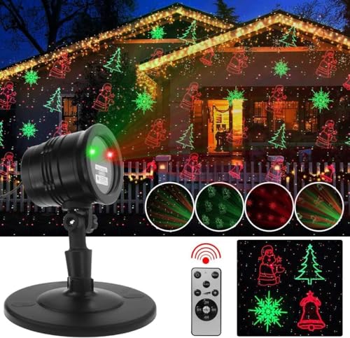 Christmas Projector Lights Outdoor Laser Lights Landscape Spotlight Red and Green Star Shower with Wireless Remote R6393