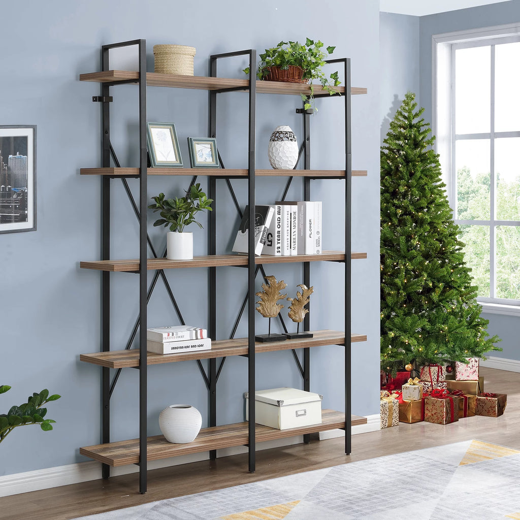 Industrial 5-Shelf Double Wide Metal Bookshelf X742