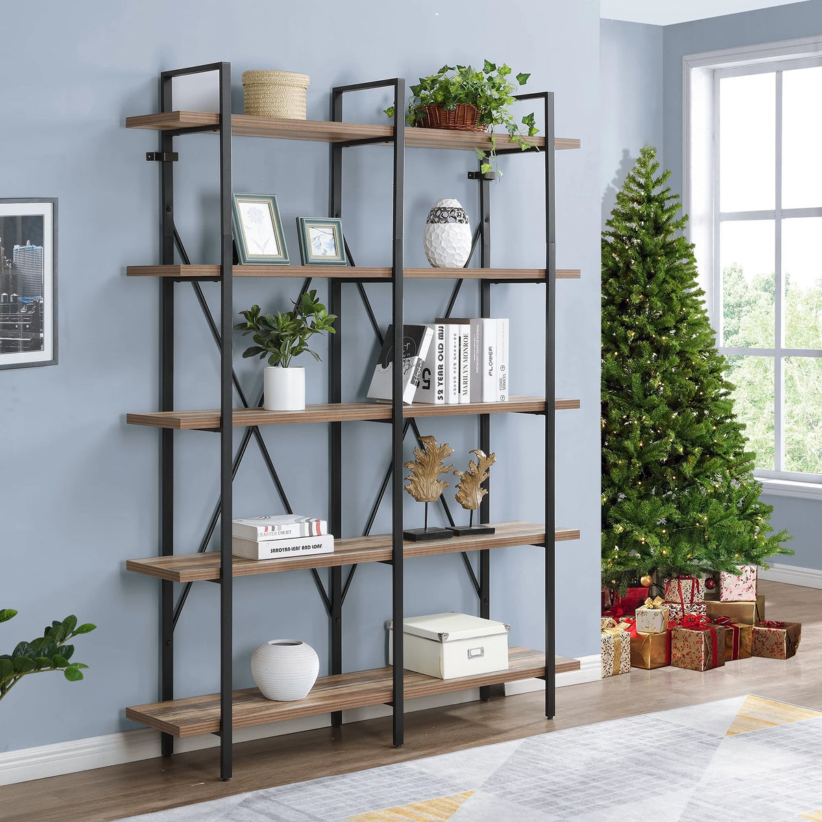 Industrial 5-Shelf Double Wide Metal Bookshelf X742