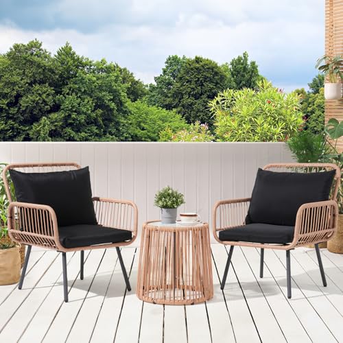 3 Pieces Patio Bistro Set with Round Glass Table L833