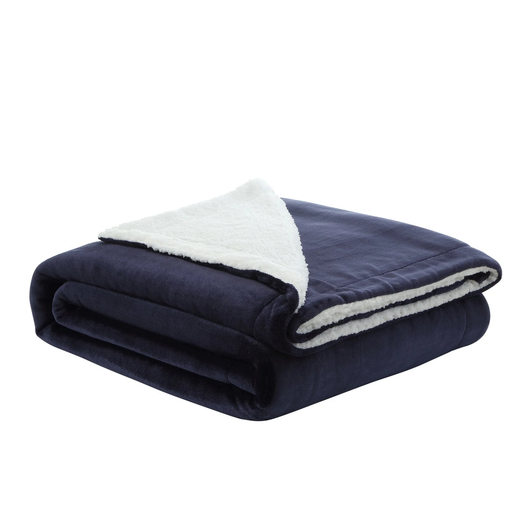Flannel Reversible Sherpa Throw Blanket 60"x 80" Navy I61450