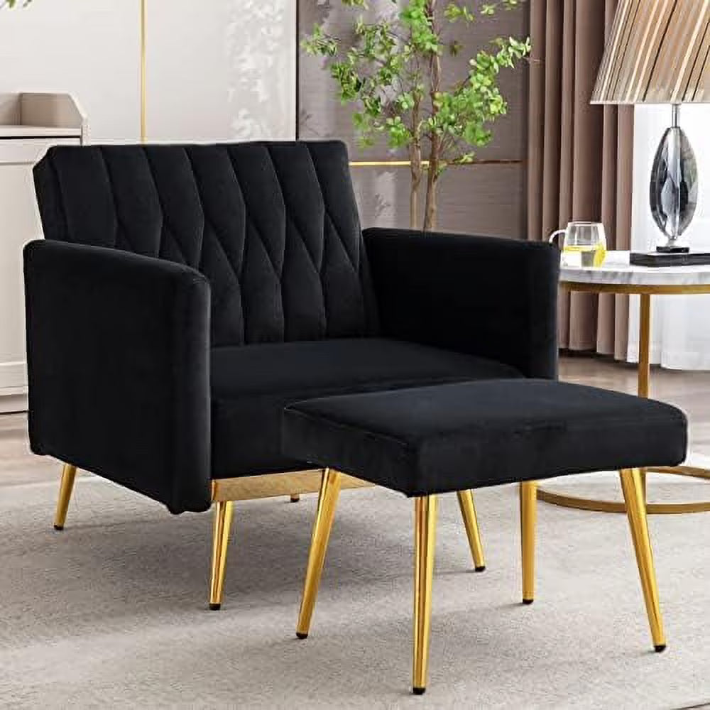 Modern Velvet Single Sofa Chair with Ottoman Q696772