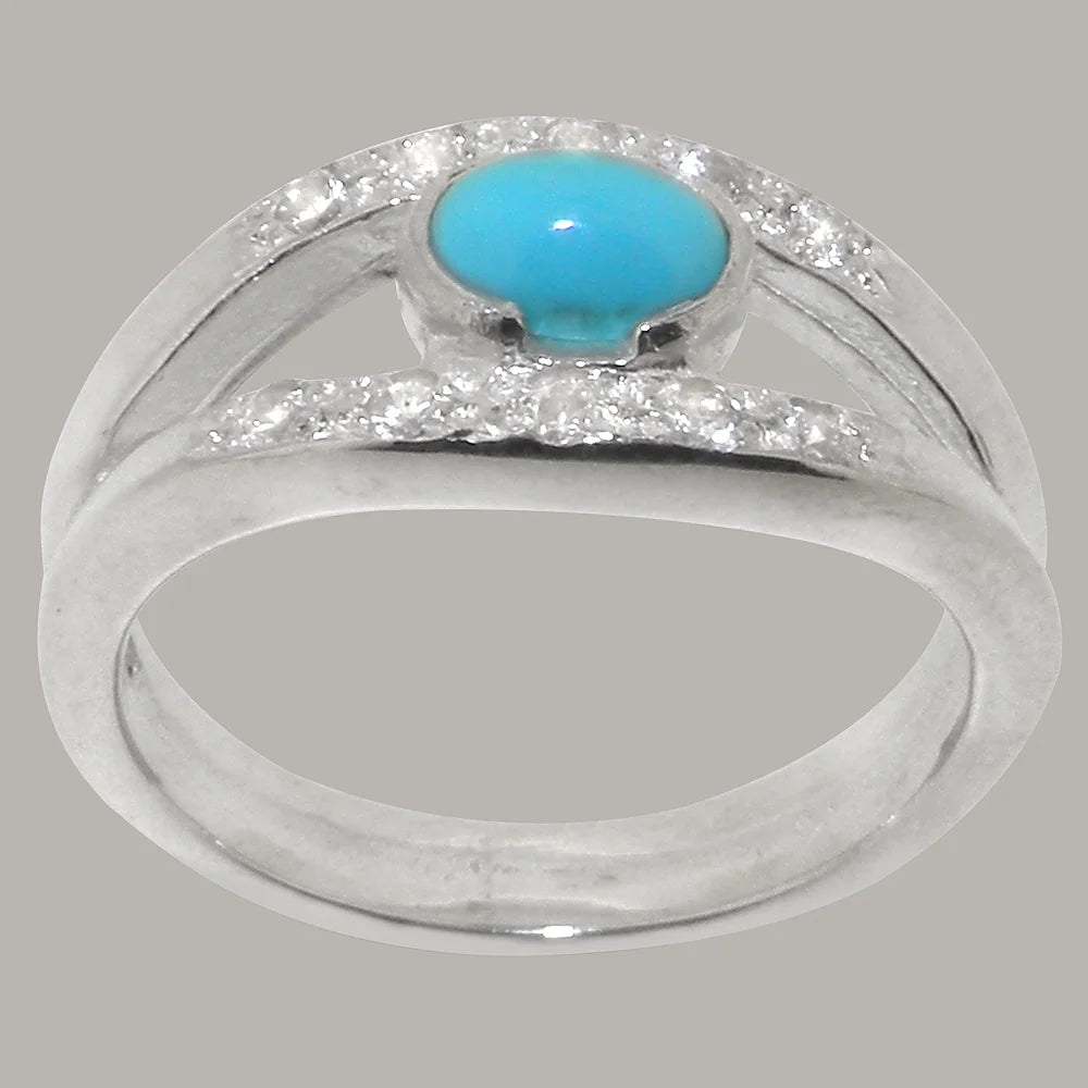 14k White Gold Turquoise Cubic Zirconia Womens Engagement Ring R793