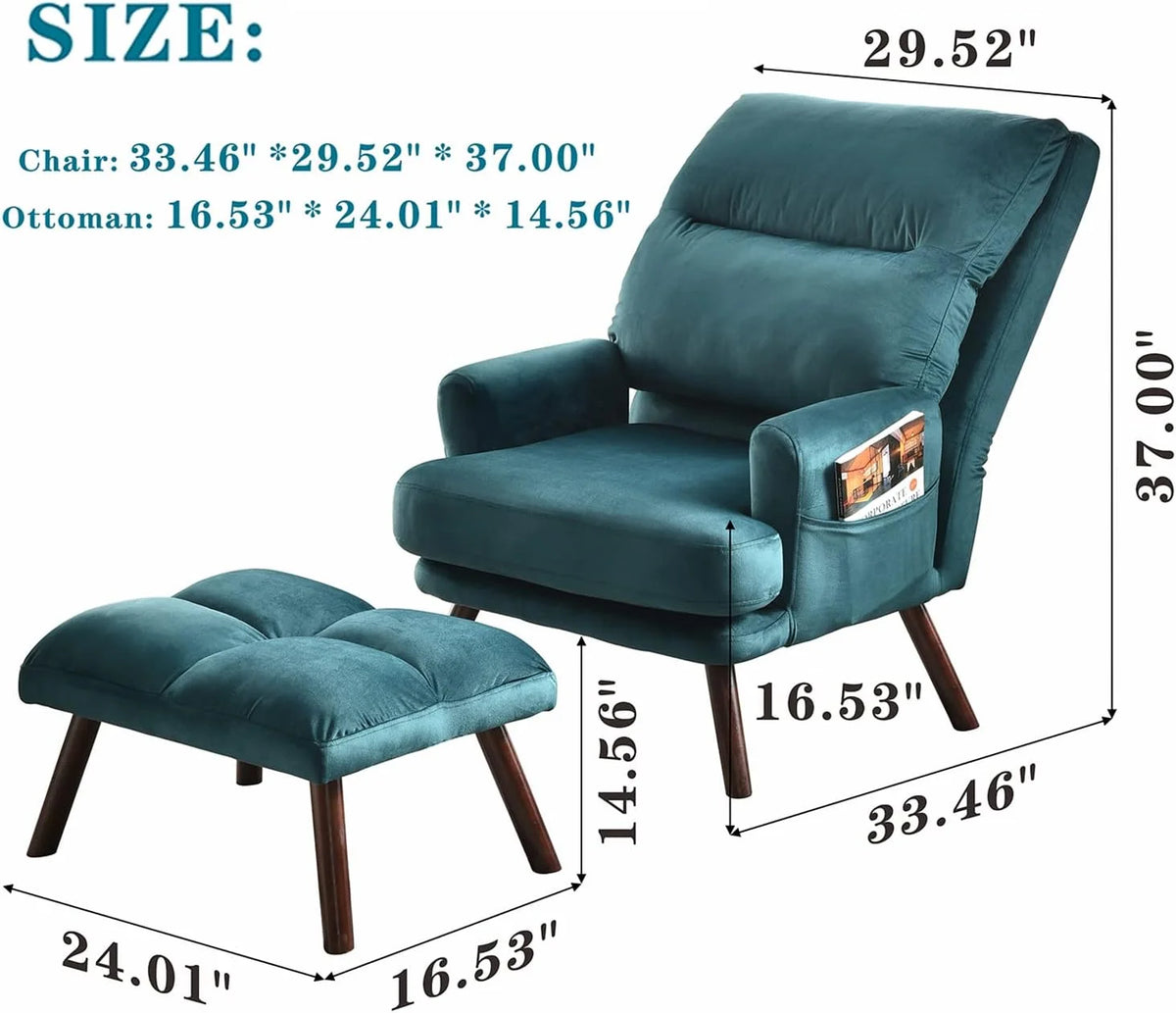 Green Velvet Accent Chair with Ottoman F965