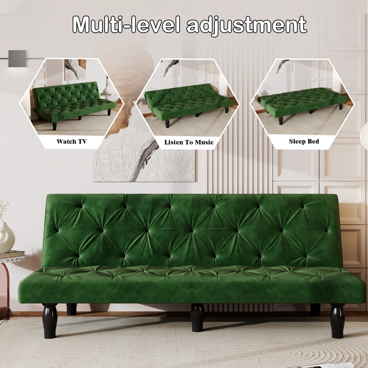 66" Green Velvet Sofa Bed D6184