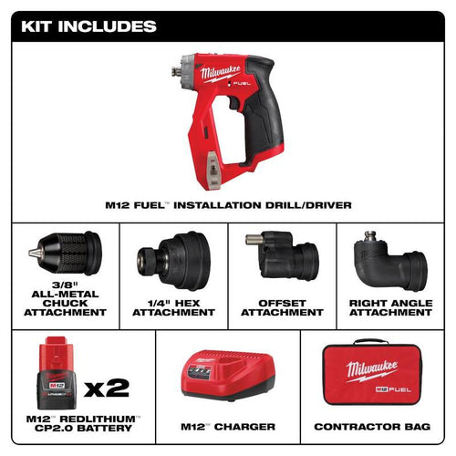 12V Lithium-Ion Brushless Cordless 4-in-1 Installation Drill Driver Kit with 4-Tool Heads F351896
