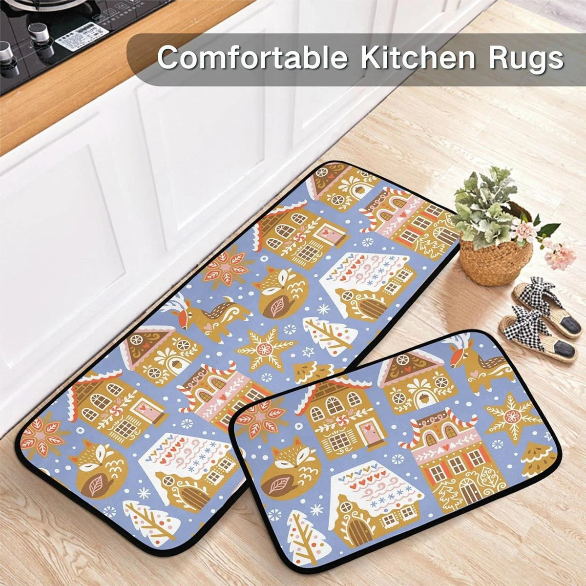 Christmas Cookies Kitchen Mats Set of 2 Non Slip Comfort Mat J249