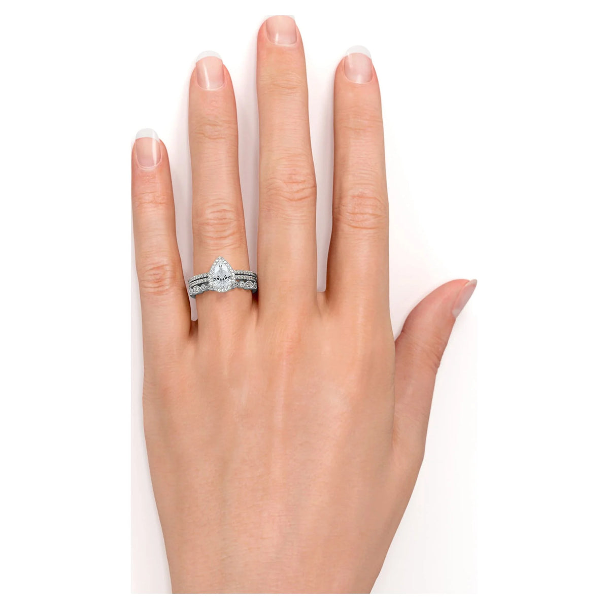 1.5 Carat Moissanite Wedding Trio Ring Set with Engagement Ring and 2 Wedding Bands in 18k Gold Over Silver V412