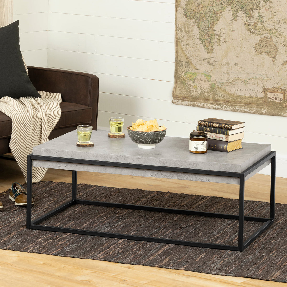 44" Coffee Table in Concrete Gray and Black M74450