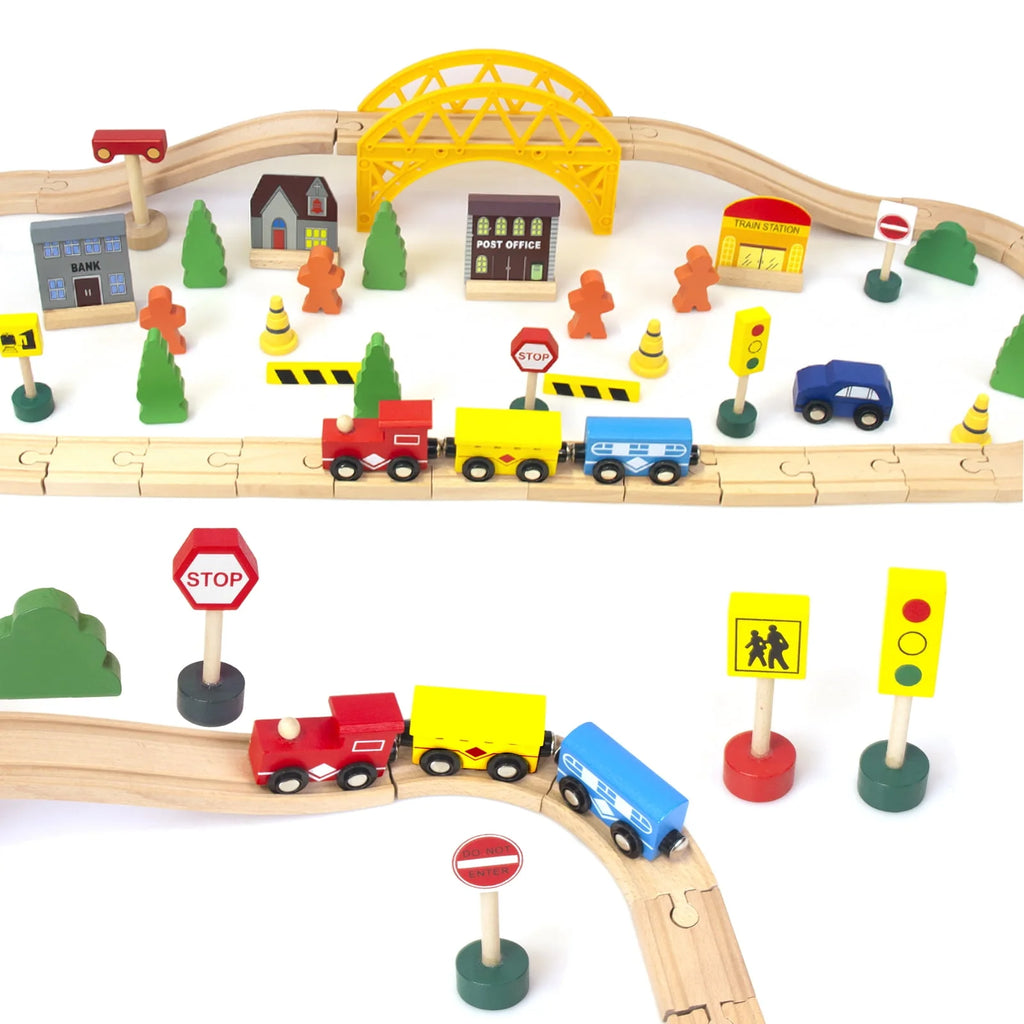 60Pcs Double-Side Wooden Train Set V553