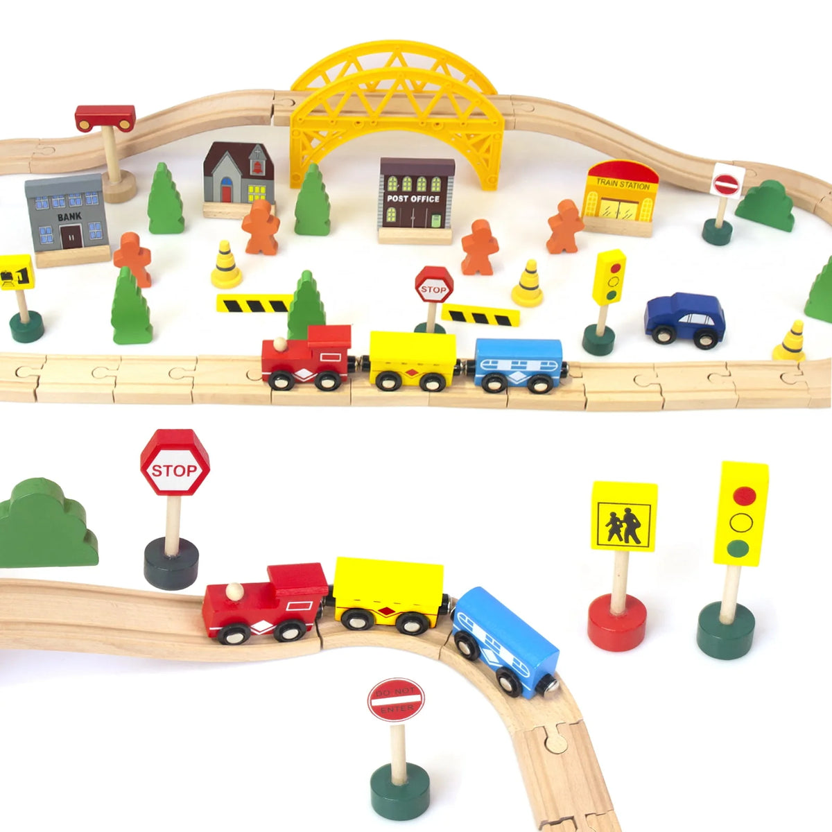 60Pcs Double-Side Wooden Train Set V553