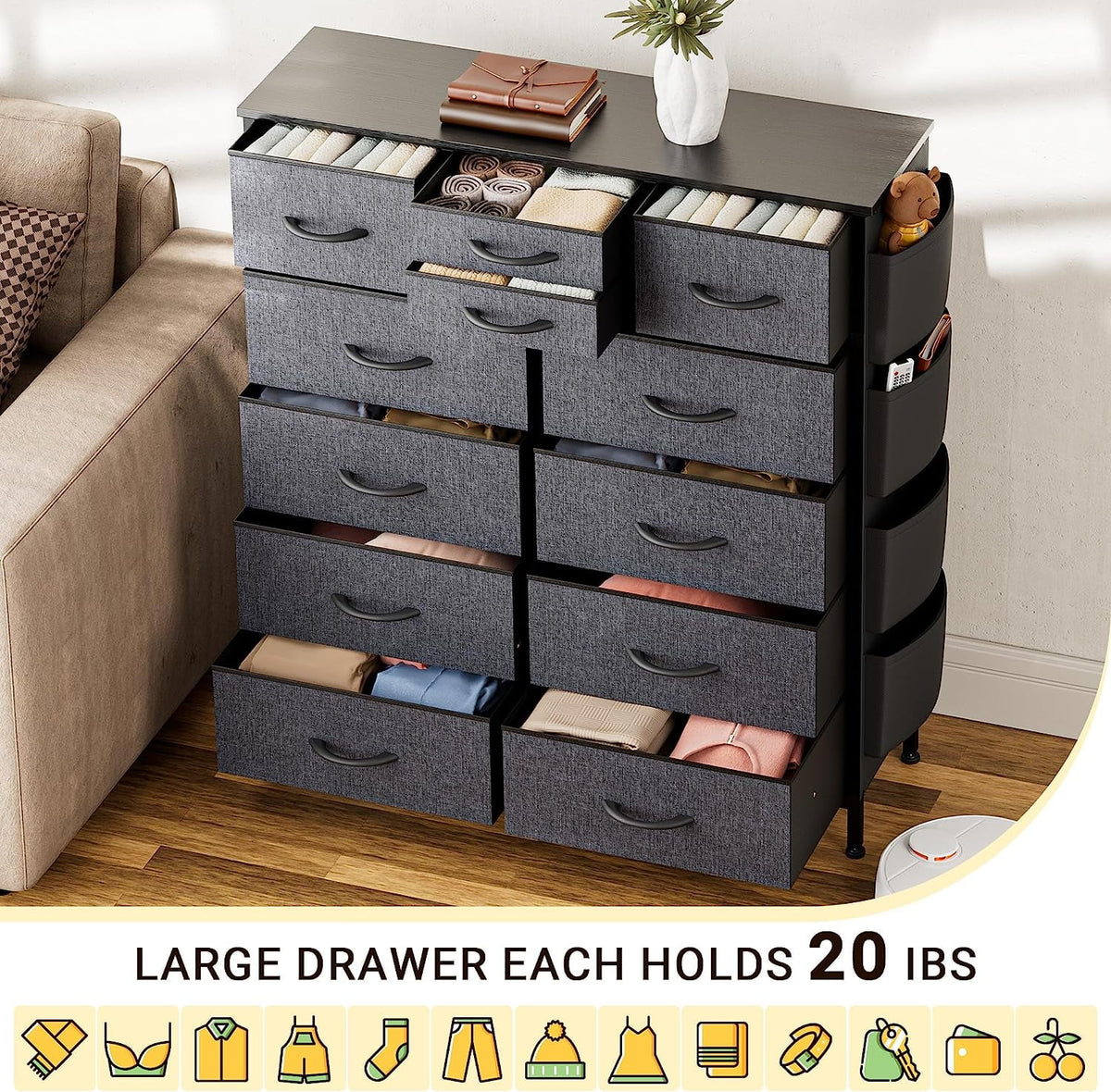 12 Drawer Fabric Dresser T2696