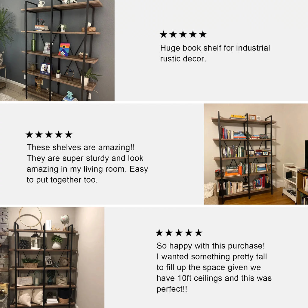 Industrial 5-Shelf Double Wide Metal Bookshelf X742