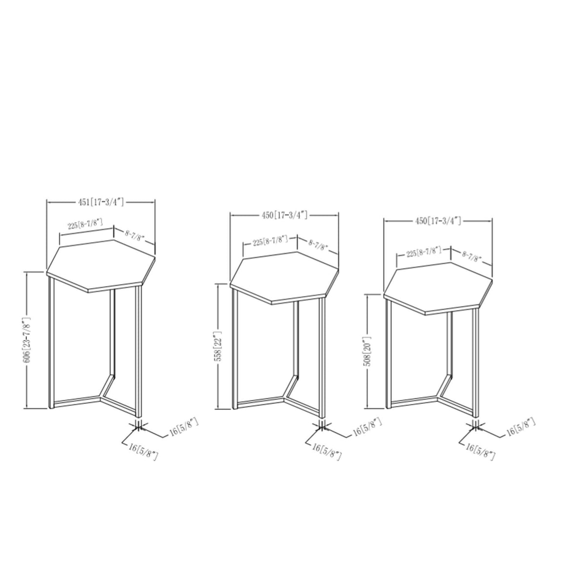 Set of 3 Geometric Nesting Accent Tables Dark Walnut/Gold Z2574