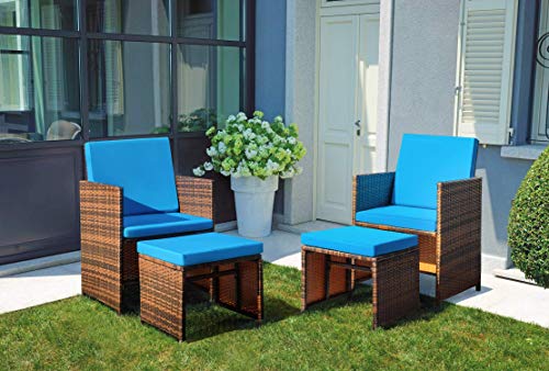 9 Pieces Patio Dining Set Rattan Chairs Glass Table Cushioned Seating Q124