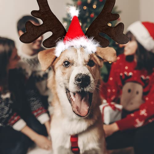 Christmas Dog Elk Reindeer Antler Headband Santa Hat Pet Costume J96756