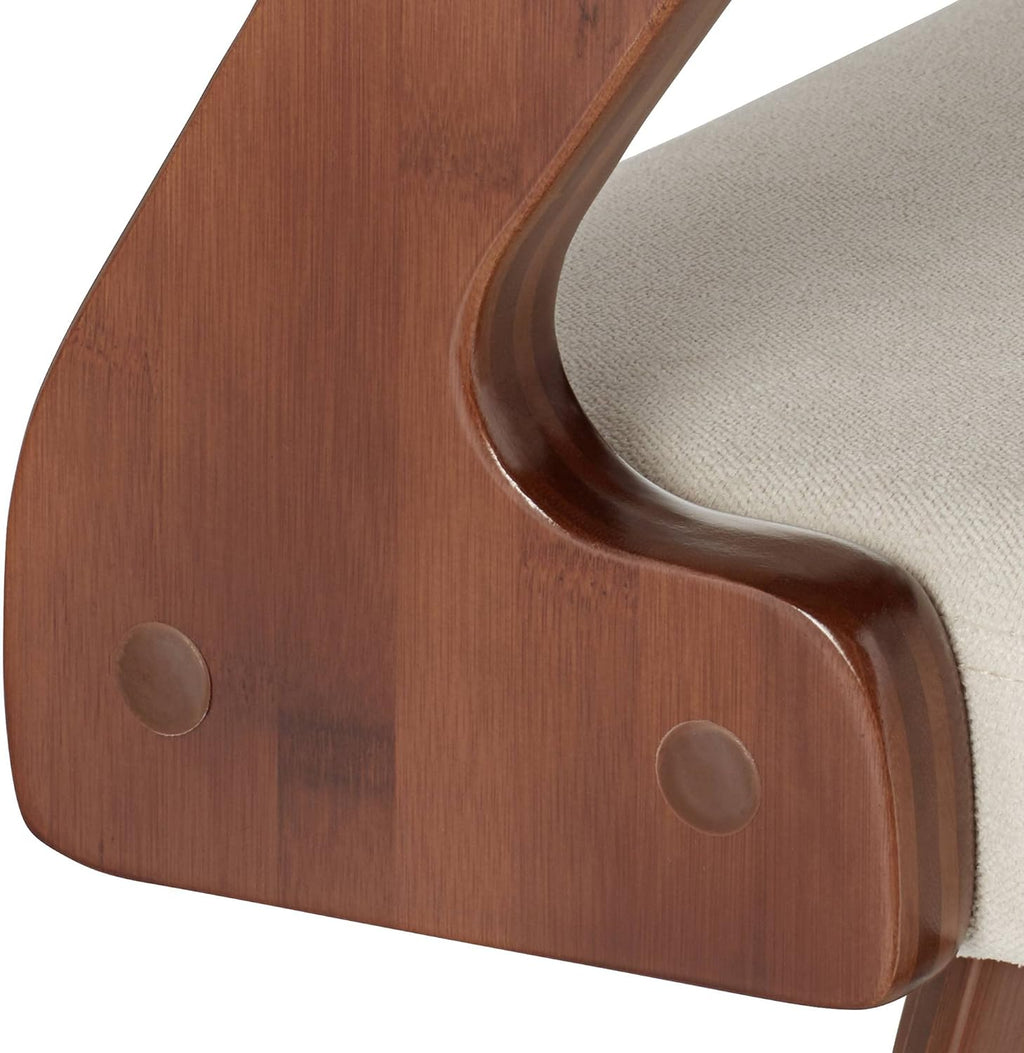 Walnut Bamboo Swivel Stool Brown 26 1/2" High Ivory Velvet Upholstered Cushion with Backrest Footrest N7811