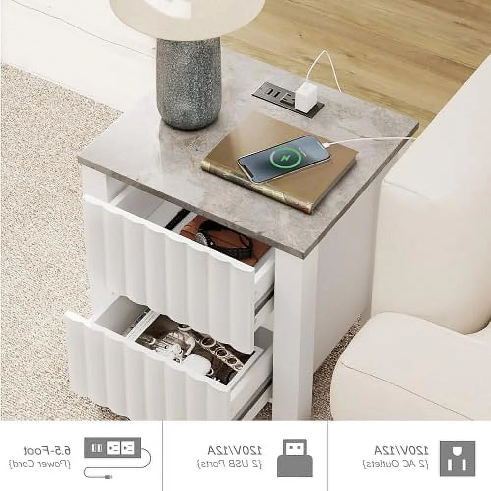 White 2 Drawer End Table with Charging Station F863642