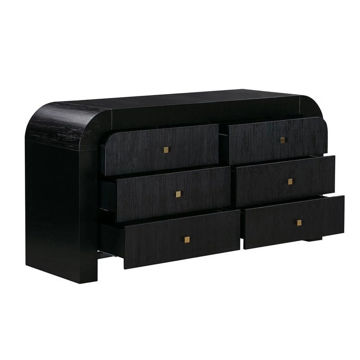 Black 6-Drawer Acacia Veneer MDF Wood Dresser Z35643