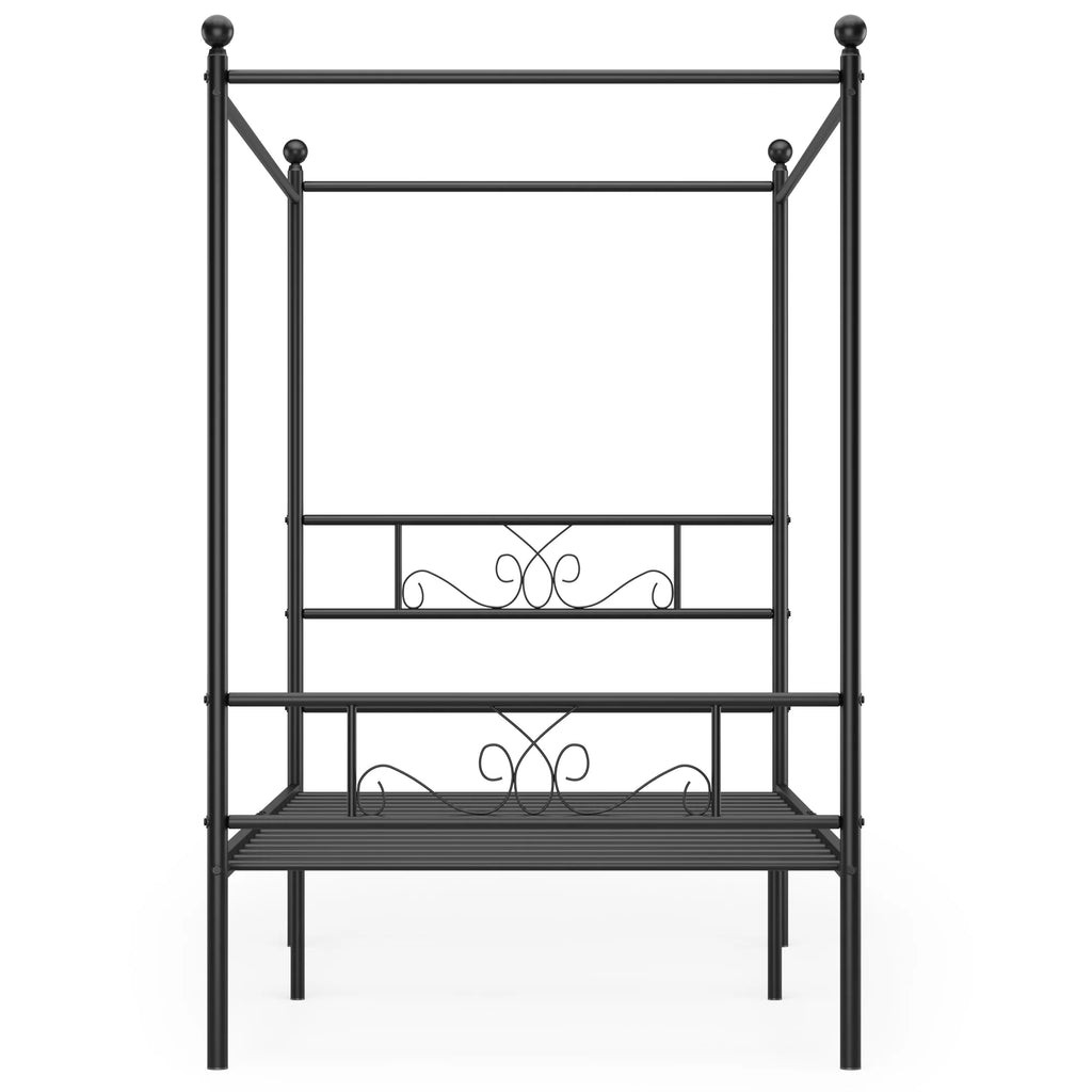 Twin Size 4-Post Canopy Bed Frame Metal Platform with Headboard Footboard Black P960560