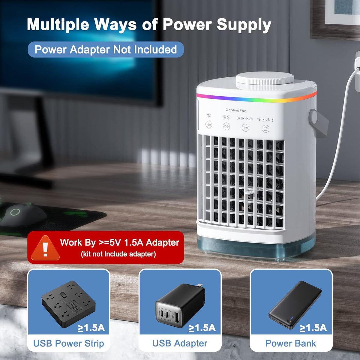 Portable Desktop Air Cooler Fan with LED Light, Pack of 2 N384