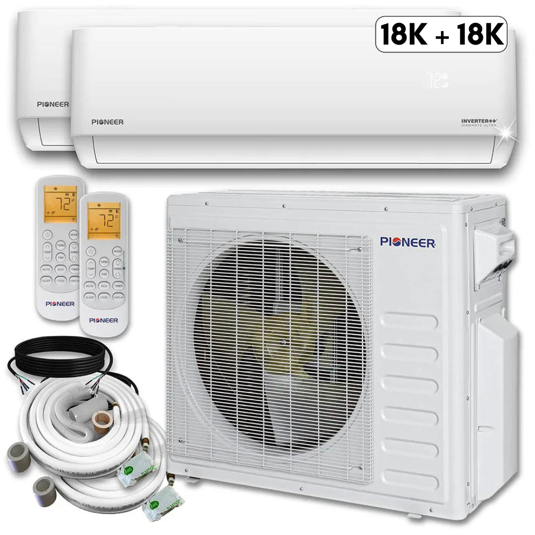 36,000 BTU 2 Zone Ductless Air Conditioner and Heat Pump with 33 ft. Kits C2097