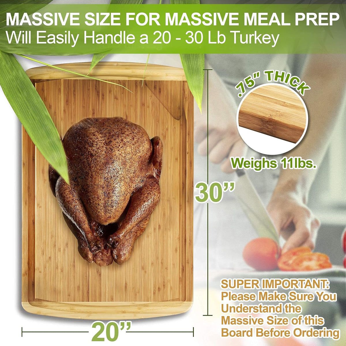 Bamboo Cutting Board with Handles and Juice Groove, Pack of 2 W381