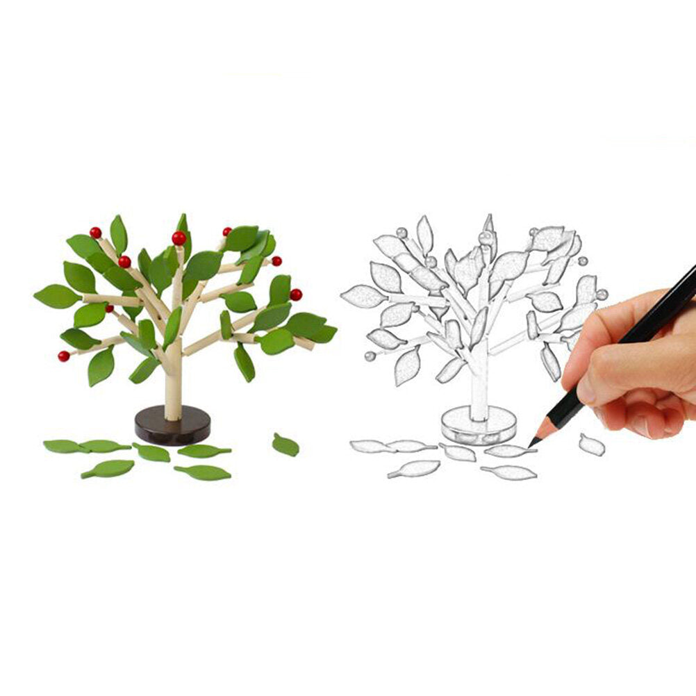 Creative Wooden Tree Blocks with Leaves 3D Building Set Toy B34770