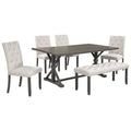 6 Piece Farmhouse Dining Table Set with 4 Upholstered Chairs and Bench S893726