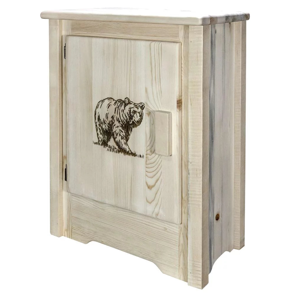 Pine Wood Accent Cabinet with Bear Design F73561