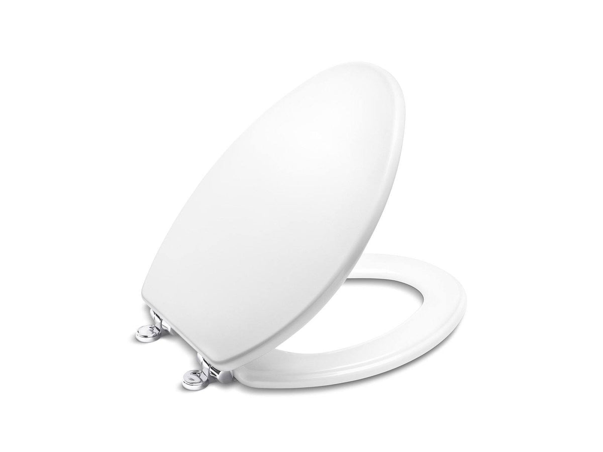 Stucco White Toilet Seat with Brushed Bronze Hinges E202