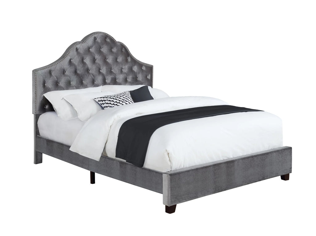 Queen Upholstered Bed with Arched Headboard Grey G72129