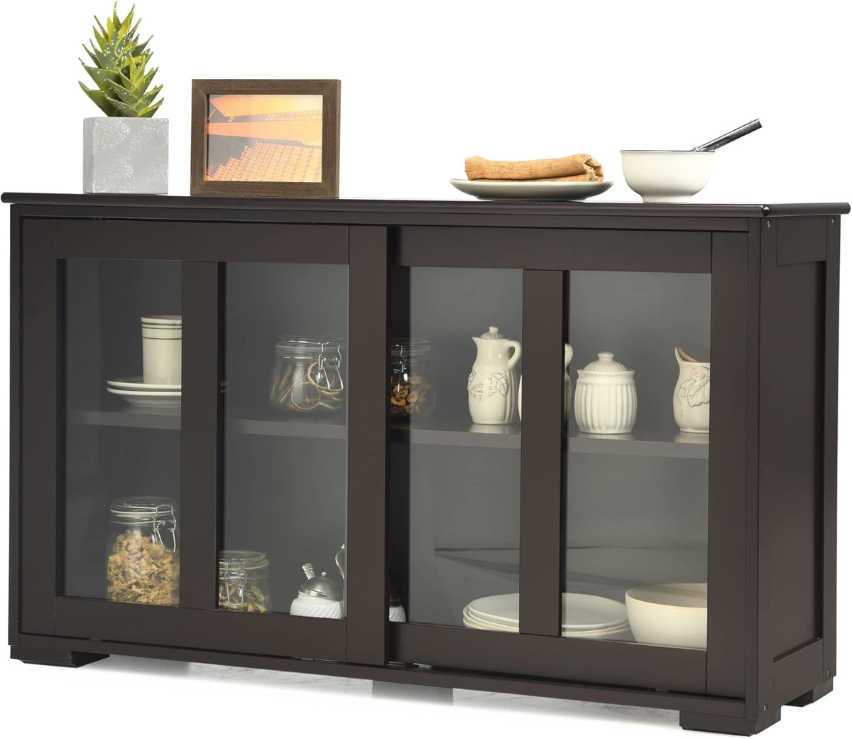 Stackable Buffet Cabinet with Sliding Tempered Glass Doors, Grey Z307886