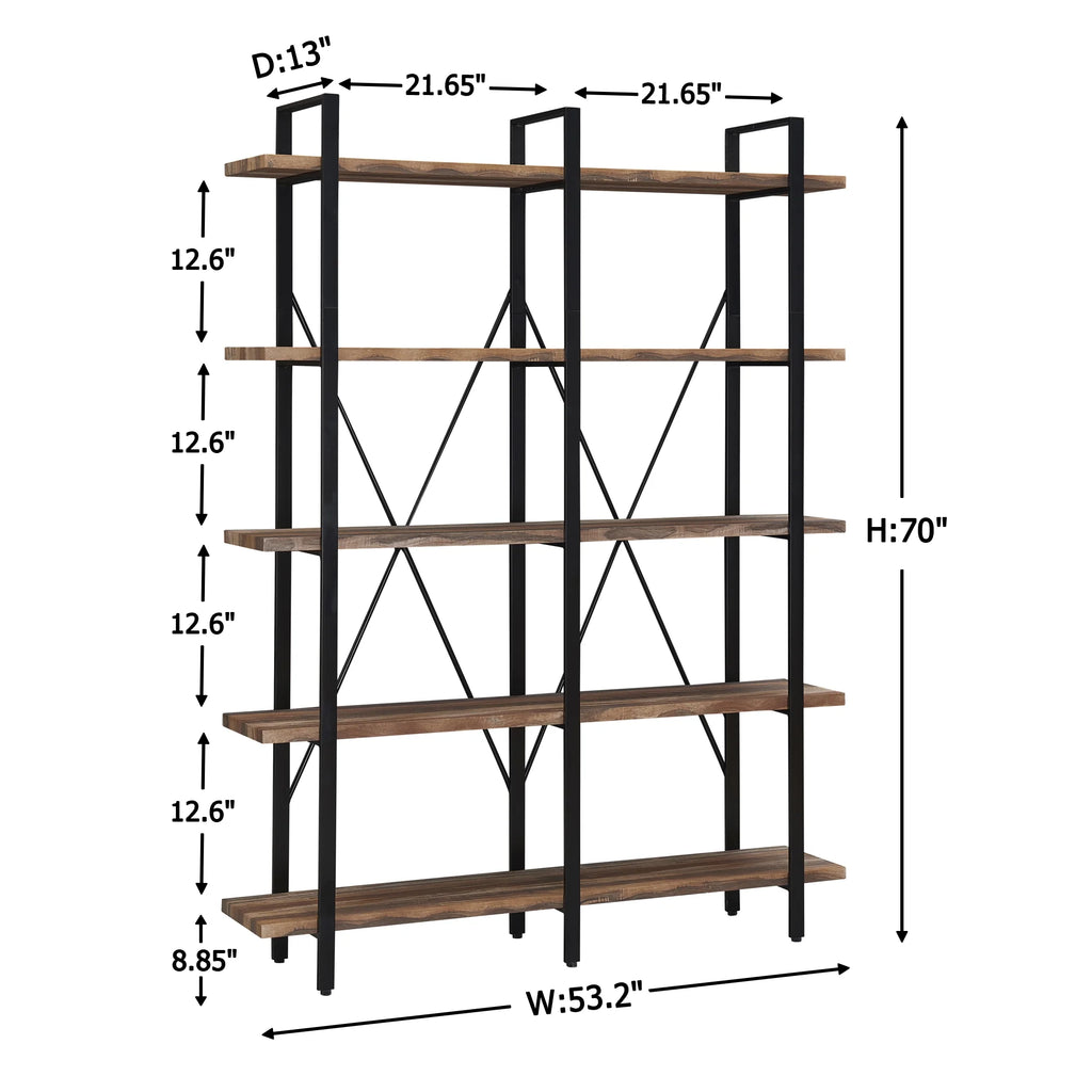 Industrial 5-Shelf Double Wide Metal Bookshelf X742