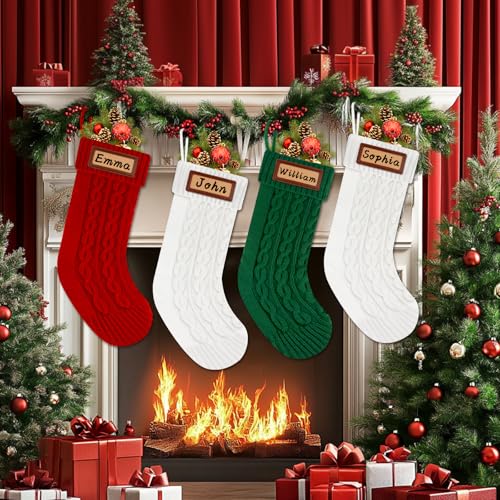 Knitted Christmas Stockings Set of 4 White Red Green Y652
