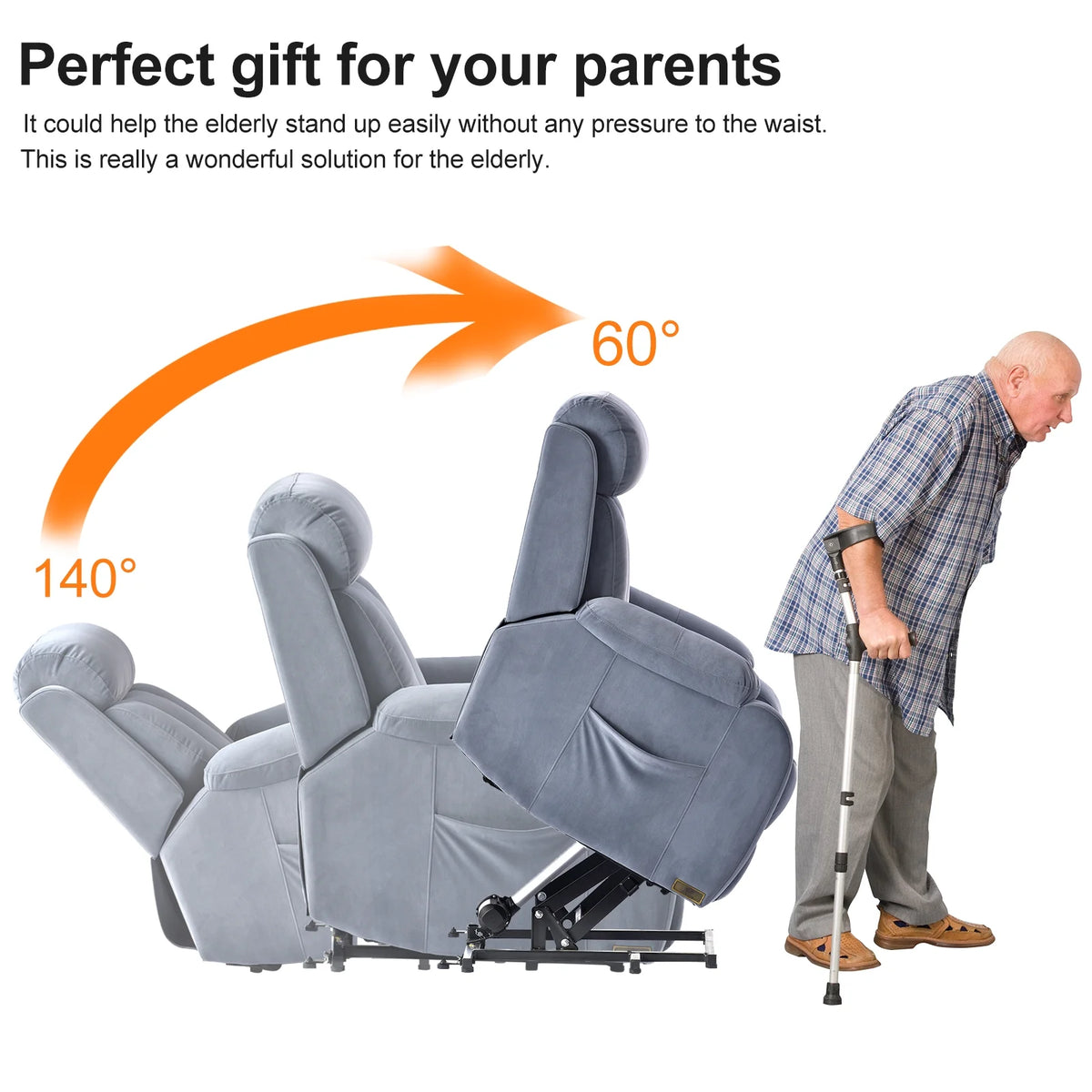 Light Gray Cashmere Fabric Power Recliner Sofa Chair R639267