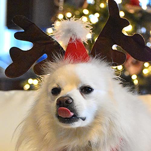 Christmas Dog Elk Reindeer Antler Headband Santa Hat Pet Costume J96756