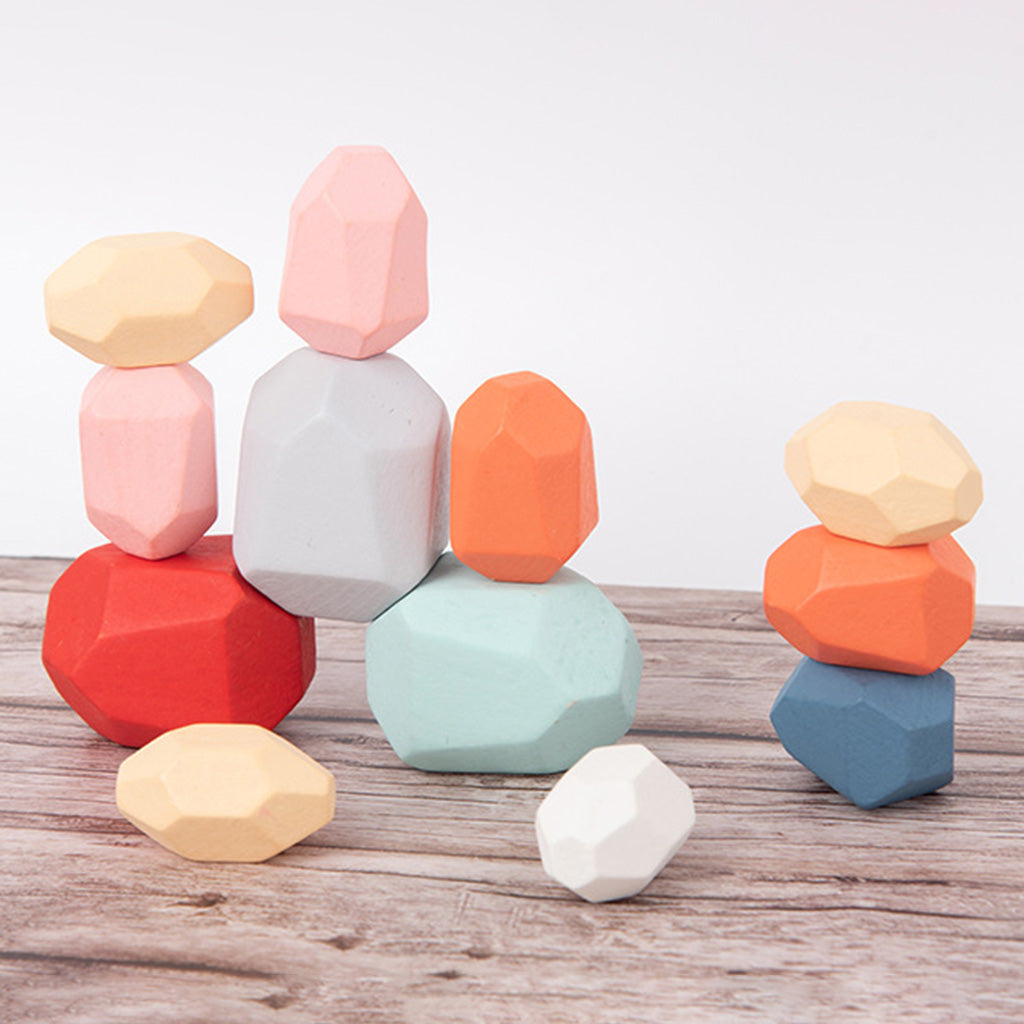 36 Pcs Wooden Colored Stone Stacking Game Building Block R91247