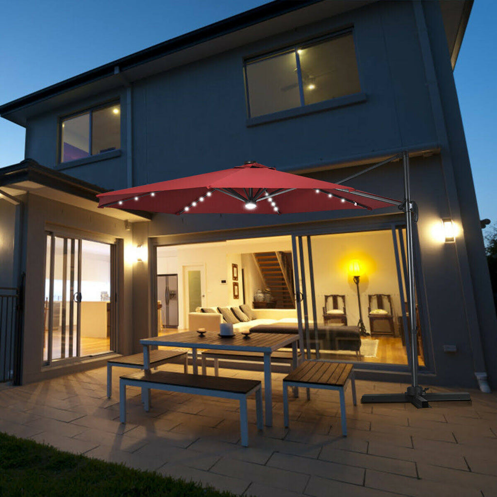 Wine Patio Offset Cantilever Umbrella with Solar Lights U768401